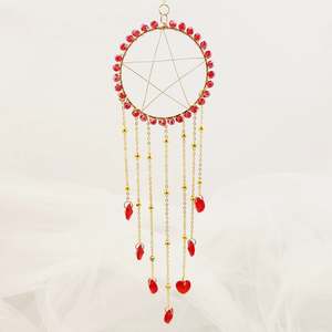 Wall Art Hanging Gifts: Pentagram w. Red Glass Hearts Hanging