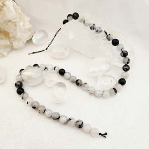 Tourmalinated Quartz Round Bead Strand, 8-9mm Beads, Assorted