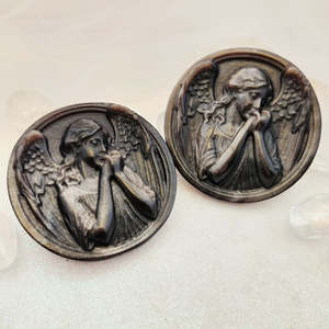 Inspirational Heartfelt Gifts: Silver Sheen Obsidian Angel Disk (assorted. approx. 7.3cm diameter)