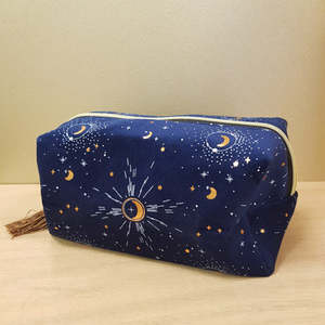 Everything Else: Blue Crescent Moon Tasseled Cosmetic Bag (approx 11x19x11cm)