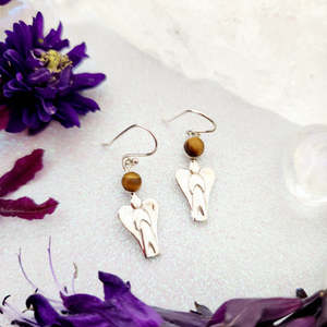 Inspirational Heartfelt Gifts: Gold Tiger's Eye Angel Earrings (sterling silver)