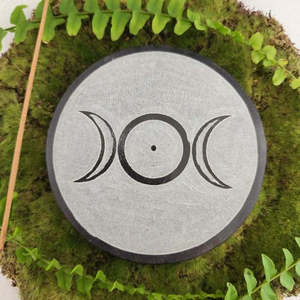 World Spirituality: Triple Moon Black Soapstone Incense Holder (approx. 10x10cm)