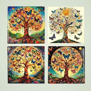 All Stocked Items: Tree of Life Coasters | Ceramic | Set of 4