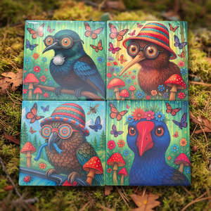 All Stocked Items: Kiwiana Native Birds Coasters | Ceramic | Set of 4