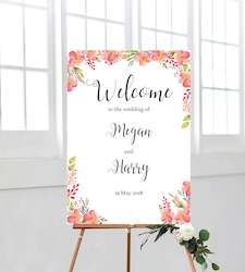 Pink Floral Welcome Sign