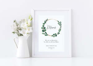 Mothers Day Prints: Green Wreath Mother's Day Print