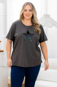 Tops: Sequin tee charcoal