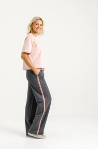 Bottoms: Palazzo pants graphite w blossom tape