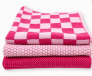 Homewares: Dishcloth 3pk raspberry sherbet chequer - ecovask