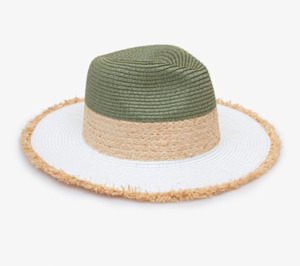 Raw edge fedora khaki & white