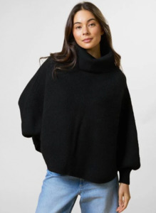Polo neck poncho black