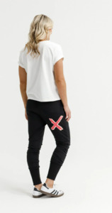 Alpine Apartment pant winter weight black w coral outline