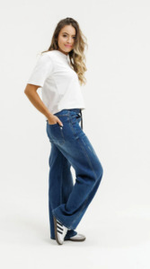 Bottoms: Palazzo jeans blue wash