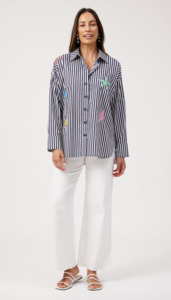 Mykonos embroidered stripe shirt navy