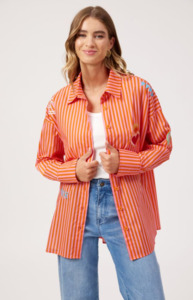 Mykonos embroidered stripe shirt pink