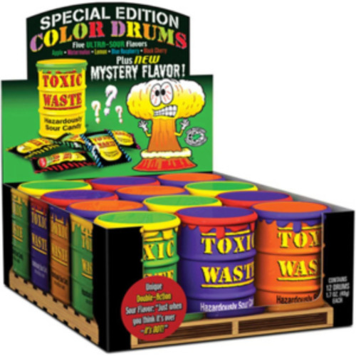 DATED - June 2025 Toxic Waste 'Coloured' Candy Drums 12ct