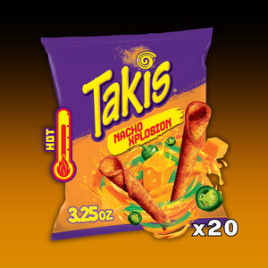 Takis: Takis NACHO XPLOSION - Cheese & Chili Pepper Flavoured Rolled Tortilla Chip 3.5oz 20ct - Batch Arrived with BBD Dec 2025