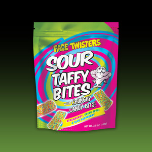Sour: Face Twisters Sour Taffy Bites (Blue Rasp, Strawberry & Green Apple) 100g Bag
