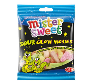 Mister Sweet Sour Glow Worms 125g