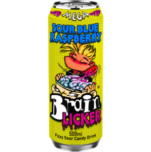 Drinks: Mega Brain Licker Sour Blue Raspberry Fizzy Sour Candy Drink 500ml