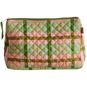 Pistachio Tartan Quilted Cotton Toiletry Purse