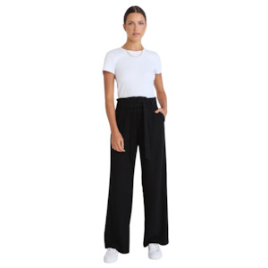 Under 100: Sydney Black Crepe Wide Leg Tie Belt Pant