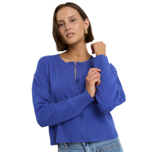 Release True Blue Cropped Crewneck Cardigan - True Blue