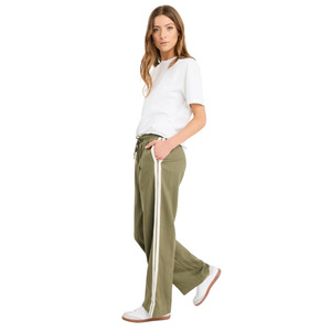 Womens Fashion: Vibe Khaki Linen Blend Jacquard Stripe Wide Leg Pants