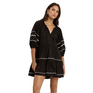 Again Black SS Tiered Smock Dress