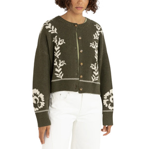 Antique Floral Crop Cardigan Olive