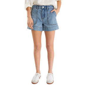 Womens Fashion: Kindly Mid Blue Pocket Front Denim Short