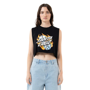 New In Fashion: Flaming Dice Dot Front Muscle, Regular Fit Cropped Muscle - Black