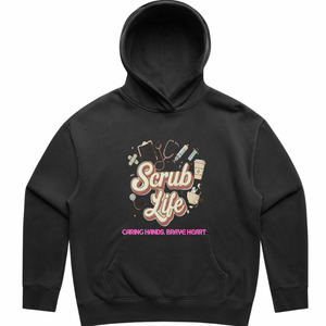 Scrub Life Caring Hands Brave Heart Design - Relaxed Faded Hoodie - IPAMO