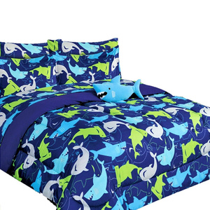 Products: Kids 6 Piece Twin Shark Blue Comforter Bedding Set with furry friend - IPAMO