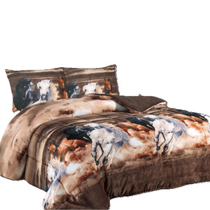 Products: Gallop Design Blanket - Nova Printed Flannel Borrego 3 Piece Jumbo King Size Set - IPAMO