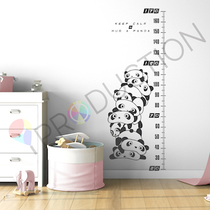 Cute panda family with Kids height ruler Wall Decal - iProduction
