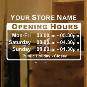 Products: Custom Window Opening Hours Sticker - iProduction