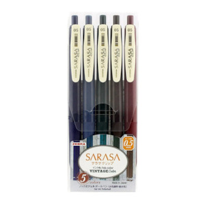 Zebra Sarasa Clip Gel Pen - 5 Vintage Color Set A - 0.5 mm
