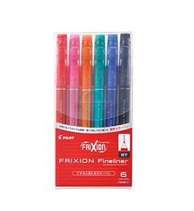 Pilot Frixion Fineliner Pen - 6 Color Set - Erasable