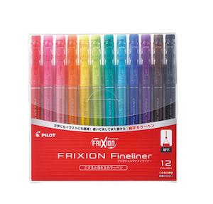 Comic Manga Pens: Pilot Frixion Fineliner Pen - 12 Color Set - Erasable