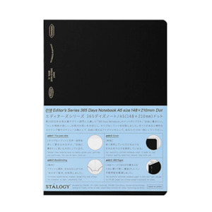 Stalogy Editor's Series 365 Days Notebook - 184 Sheets - Dot Grid - A5 - Black