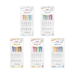 Zebra Mildliner Double-Sided Brush Pen - Bullet Tip / Brush - 5 Color Set
