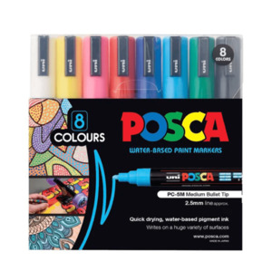 Uni Posca PC-5M Paint Markers - Medium Tip - 8 Color Set - 2.5 mm