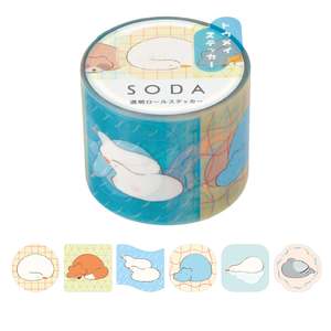 Decoration Stickers: Hitotoki SODA Transparent Sticker Tape - 30mm x 60 Pieces - Relaxed Animals