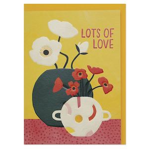 Greeting Card - Lots of Love - Poppies with yellow background