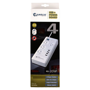 Sansai: Sansai 4 Way Surge Powerboard with 3 x USB-A & 1x USB-C