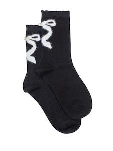 Socks: Antler Pearl Bow Sock - Black