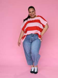 T Shirts: Just A Girl Tee - Chilli Stripe