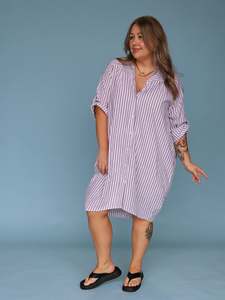 All: Corfu Shirt Dress - White & Charcoal Stripe