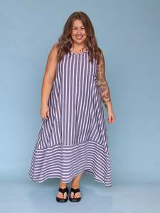 Calista Dress -Charcoal & White Stripe